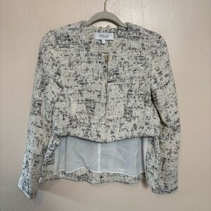 Derek Lam 10 Womens Crosby Hi-Lo Jacket Tweed Ivory Black Gold‎ Zipper Size 2